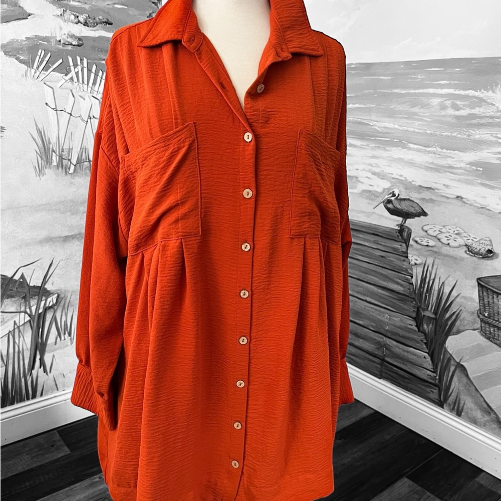 Women's Orange Button-Up Shirt